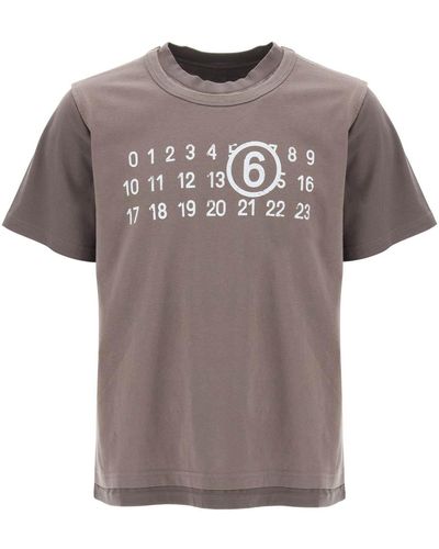 MM6 by Maison Martin Margiela T Shirt Effetto Stratificato Con Stampa Numeric Signature - Multicolore