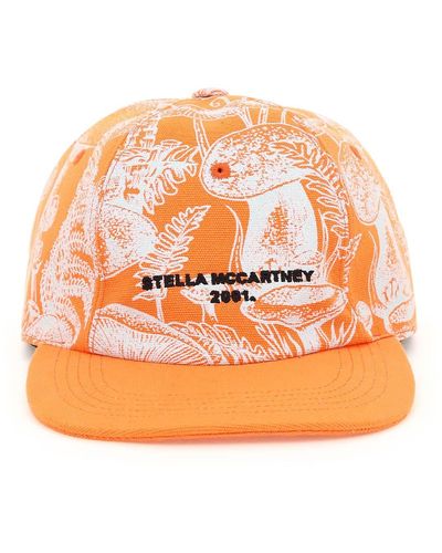 Stella McCartney CAPPELLO BASEBALL STAMPA FUNGHI CON LOGO - Arancione