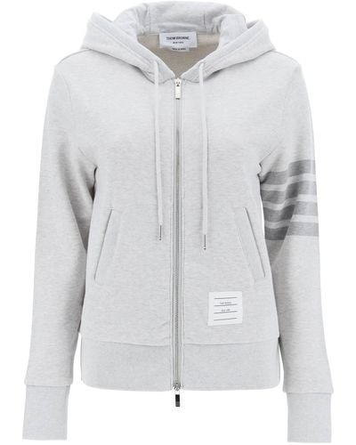 Thom Browne 4-Bar Hoodie With Zipper And - Gray