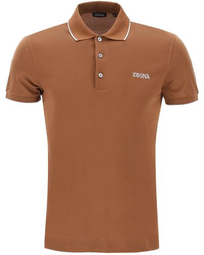 Zegna Polo Shirt In Stretch Cotton Piquet - Brown