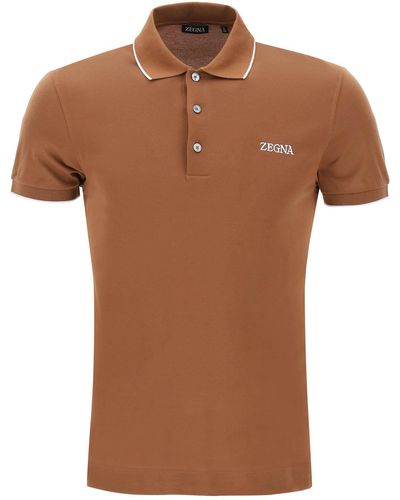 Zegna Polo In Cotone Piquet Stretch - Marrone