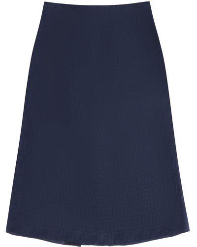 Fendi Ff Jacquard Satin Pencil Skirt - Blue