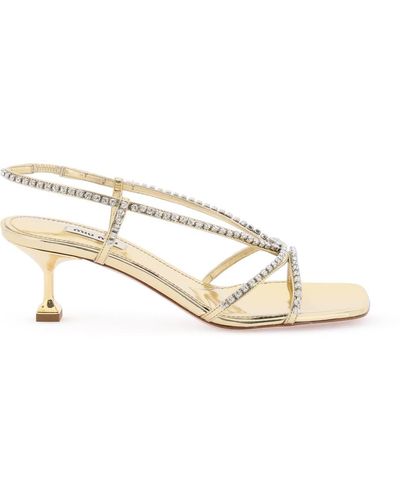 Miu Miu Metal Tech Sandals With Crystals - Natural