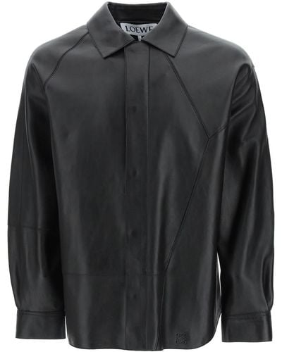 Loewe Asimmetric Seams Leather Overshirt - Black