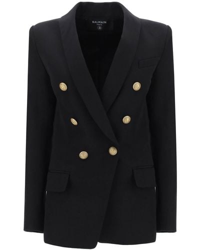 Balmain Double Breasted 6 Buttons Wool Jacket In Black