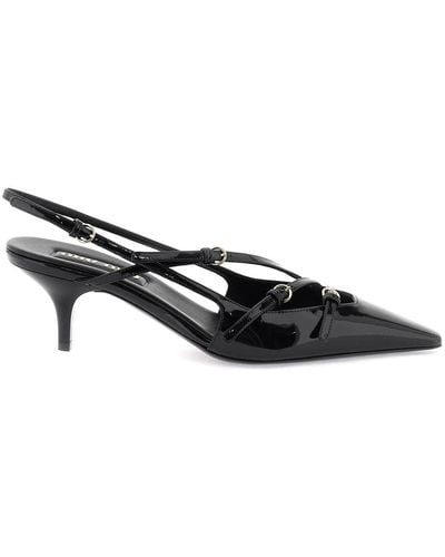 Miu Miu Patent Leather Slingback Court Shoes With Straps - Black