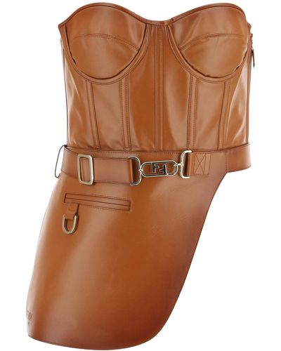 Fendi Leather Bustier Top - Brown