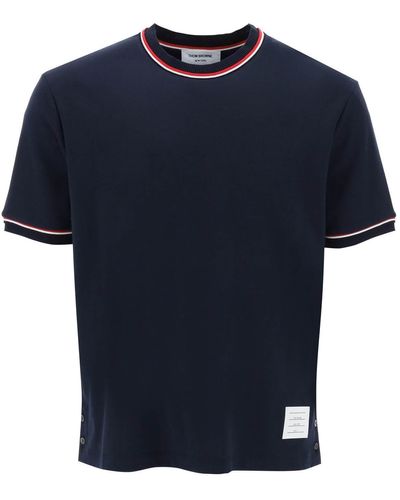 Thom Browne T Shirt Punto Milano Con Dettagli A Righe - Blu