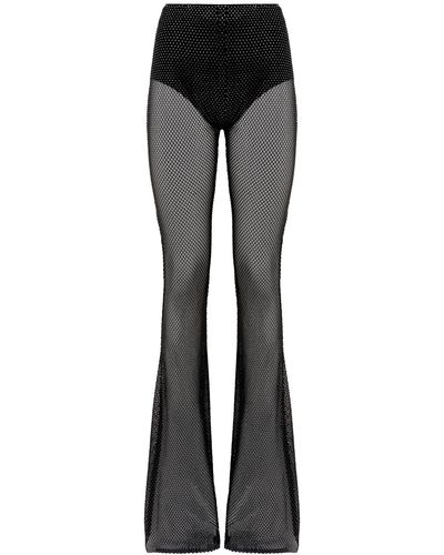GIUSEPPE DI MORABITO Rhinestone-Studded Fishnet Knit Trousers - Black