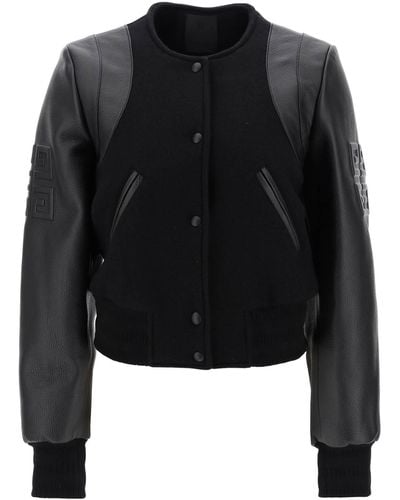 Givenchy Wool And Leather Cropped Bomber Jacket - Black