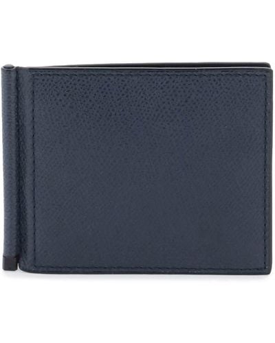 Valextra Leather Bifold Money Clip Wallet - Blue