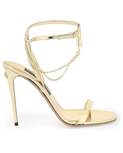Dolce & Gabbana Laminated Leather Sandals With Charm - Metallic