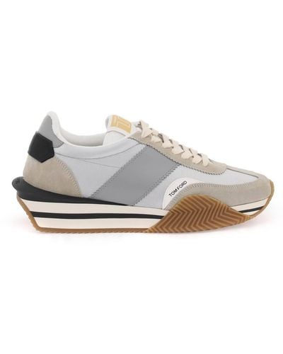 Tom Ford Sneakers James in lycra e pelle scamosciata - Bianco