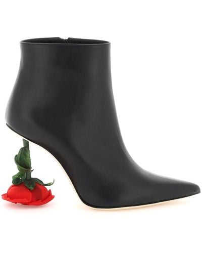Loewe Rose Heel Leather Ankle Boots - Black