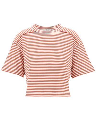 Brunello Cucinelli Striped Boxy T-shirt - Pink