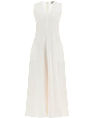 Totême Floral Jacquard V-Neck Dress - White