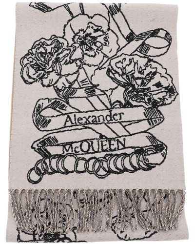 Alexander McQueen Wool Reversibile Scarf - White