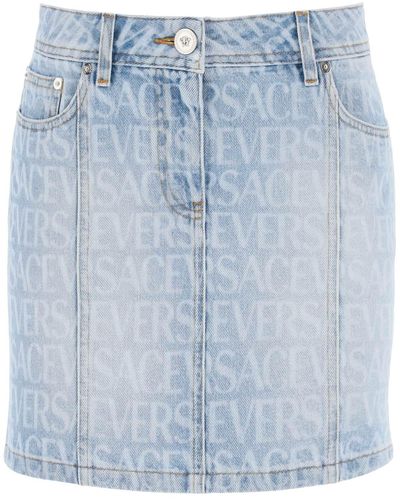 Versace Monogram Denim Mini Skirt - Blue
