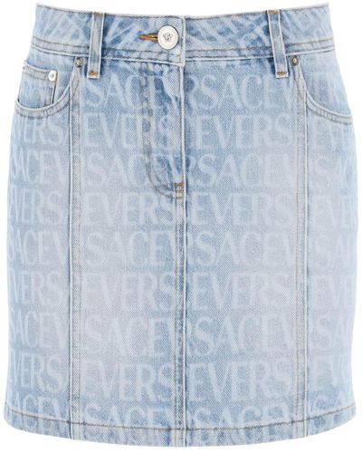 Versace Minigonna In Denim Monogram - Blu