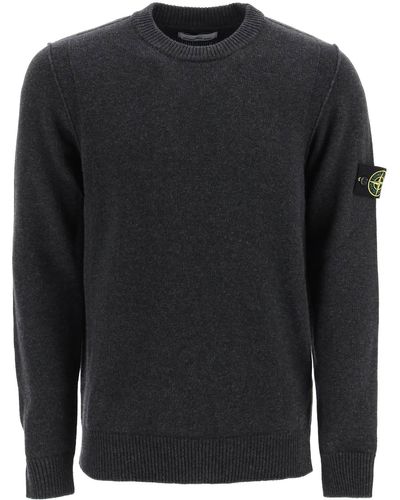 Stone Island Wool Blend Sweater With Logo Patch - Gray