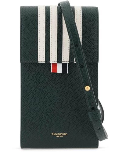 Thom Browne Leather Crossbody Phone Holder - Green