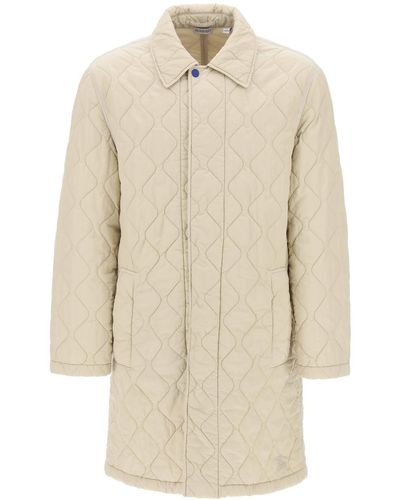 Burberry Quilted Nylon Midi Car Coat With - Natural