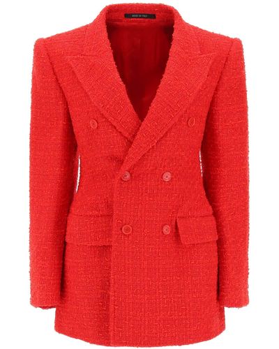 Balenciaga Hourglass Tweed Jacket - Red