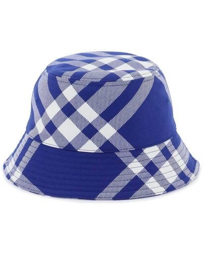 Burberry Cappello Bucket Check - Blu