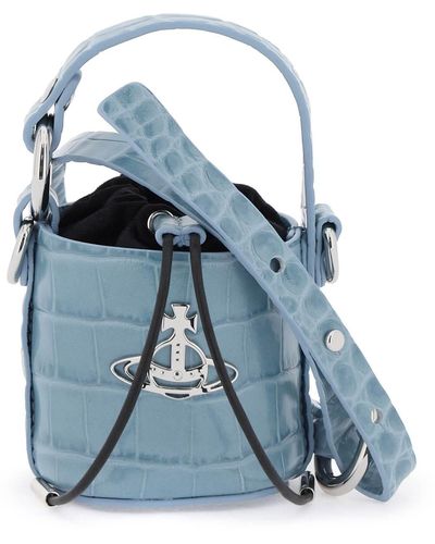 Vivienne Westwood Mini Bucket Bag Daisy In Pelle Goffrata Coccodrillo - Blu