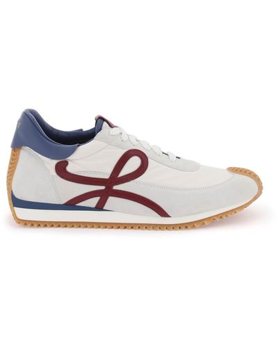 Loewe Suede Leather And Nylon 'flow Runner' Trainers - White