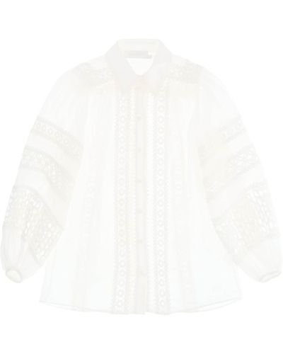 Zimmermann Blusa con inserti in crochet 'Devi Spliced' - Bianco