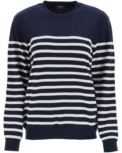 A.P.C. 'phoebe' Striped Cashmere And Cotton Jumper - Blue