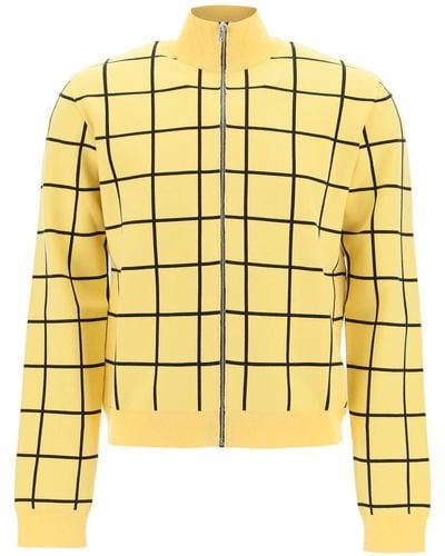 Marni Zip-up Cardigan With Check Motif - Yellow