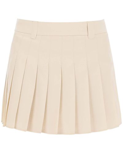 Miu Miu Pleated Mini Skirt With Logo All-Over - Natural