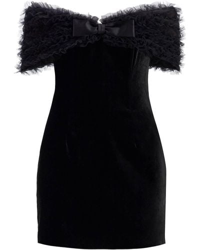 Alessandra Rich Velvet Off-Shoulder Mini Dress - Black