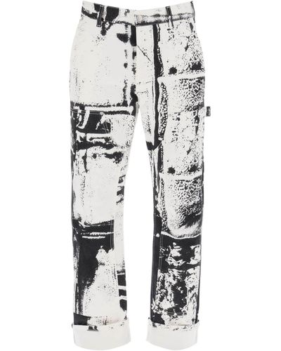 Alexander McQueen Jeans workwear stampa Fold - Bianco