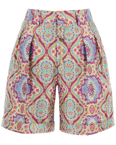 Etro Shorts In Seta Stampata - Multicolore