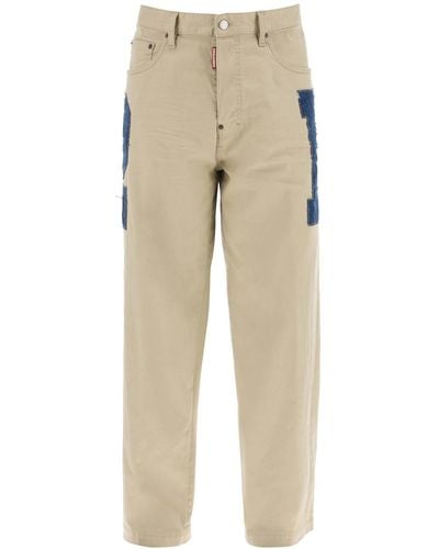 DSquared² Eros Denim Trousers With Maxi Patch Design - Natural