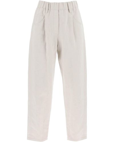 Brunello Cucinelli Linen And Cotton Canvas Pants - White