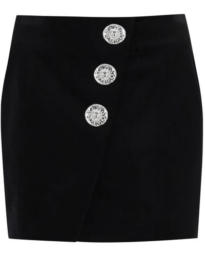 Balmain Velvet Mini Skirt With Buttons - Black