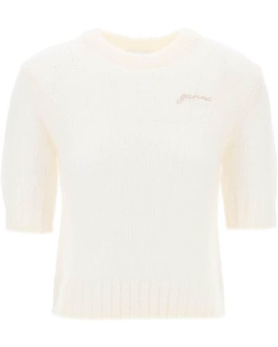 Ganni Pullover In Mohair - Bianco