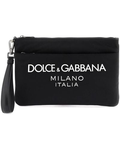 Dolce & Gabbana Pouch In Nylon Con Logo Gommato - Nero