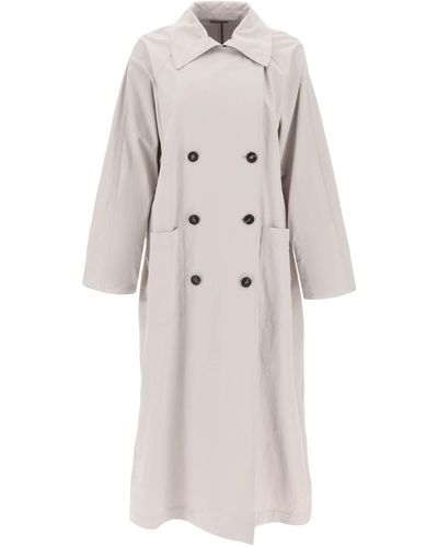 Brunello Cucinelli Double Breasted Trench Coat With Shiny Cuff Details - Grey