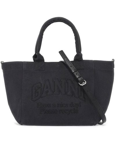Ganni Embroidered Logo Tote Bag With - Black