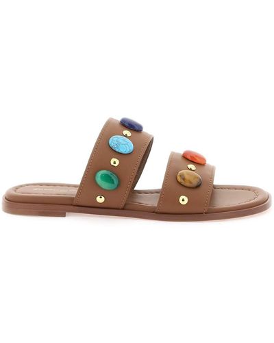 Gianvito Rossi "Slides With Natural Stone Embell - Brown
