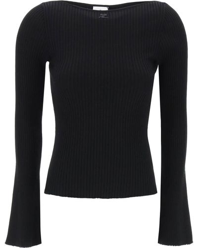 Courreges Ribbed Knit Pullover Sweater - Black
