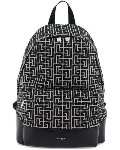 Balmain Jacquard Backpack With Monogram - Black