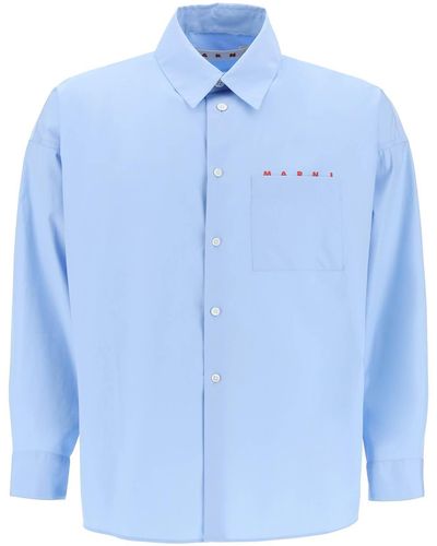 Marni Camicia Boxy Con Colletto Italiano - Blu