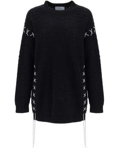 GIUSEPPE DI MORABITO Knitted Mini Dress With Rhinestone-Studded Tubular - Black