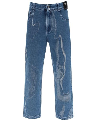 Fendi Jacquard Denim Jeans - Blue